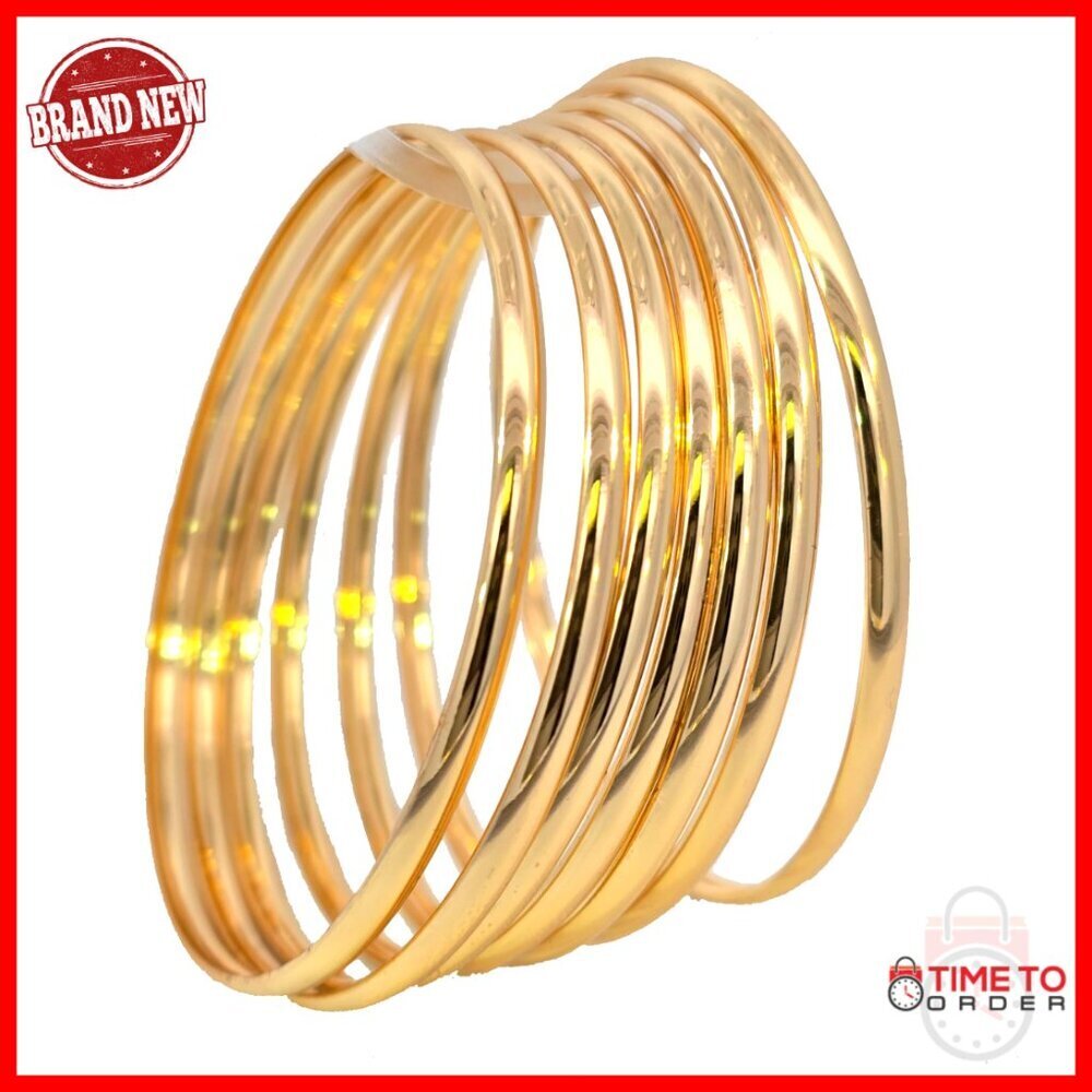 Gold Toned Bangle Set Stackable Slip On Bracelets Elegant Minimal Chic